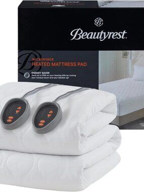 Beautyrest Cotton Rich Heated Mattress Pad, Size King, White (New)
